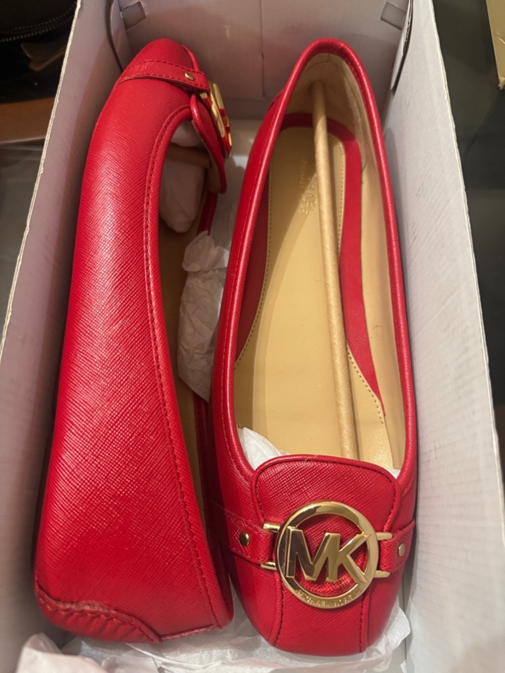 Michael Kors Red Leather MK Logo Ballet Flats